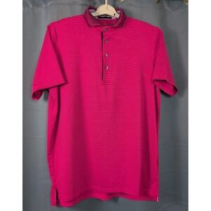 Greyson Men's Polo Shirt‎ Large Pink Blue Striped Performance Golf Athleisure